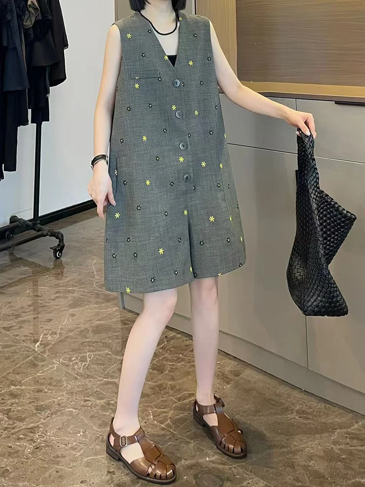 ay Contrast Stitch ort One-Piece Pants Women's Summer 2025 New Small Size Vest Jumpsuit High Waist Wide Leg ort Pants