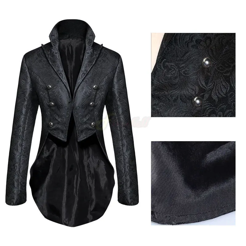 Dép Nam Thời Trung Cổ Gothic Dạ Nỉ Tailcoat Halloween Diễn Sân Khấu Trang Phục Dành Cho Nam Không Đều Viền Phong Cách Khoa Học Viễn Tưởng Victoria Tailcoat Áo Khoác