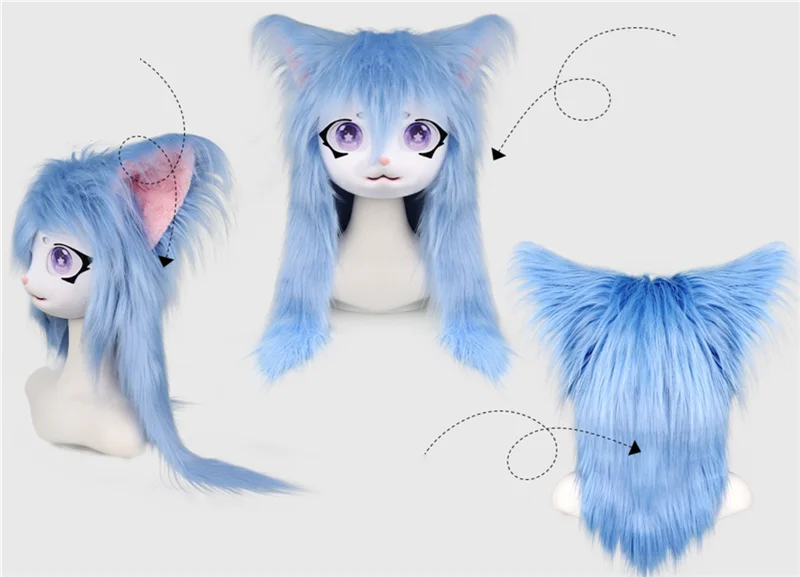 Najnowszy Fursuit Kigurumi Zwierzęca Maska na Głowę Cosplay Zwierzę Kot Anime Lolita Kig Zwierzęca Głowa na Halloween Party Kostium Rekwizyt Prezent