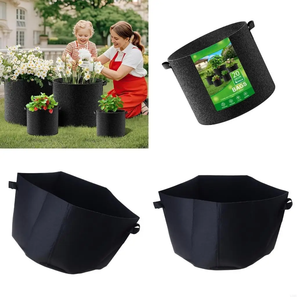   4x Reinforced Grow Pots Gardening Bags with Handles for Vegetables Herbs Flowers