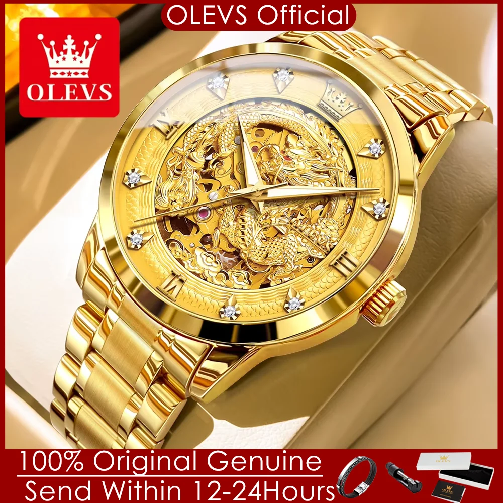 OLEVS New Automatic Watch for Men Imported CITIZEN Mechanical Movement Skeleton Dragon Watch Man High Quality Waterproof Watches