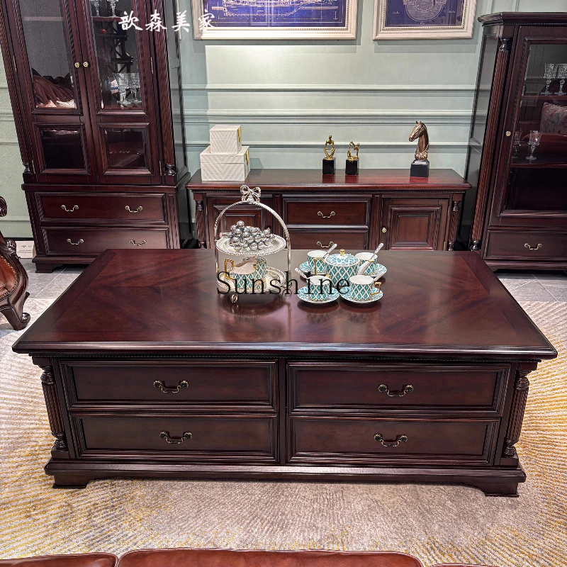 

American retro coffee table solid wood light luxury floor high-end cherry wood rectangle