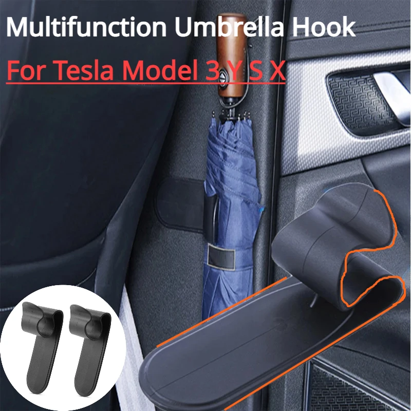 2PCS Multifunction Car Hooks for Tesla Model 3 Y S X Car Umbrella Hook Clip Adhesive Hanging Storage Buckle Rack Car Accessories