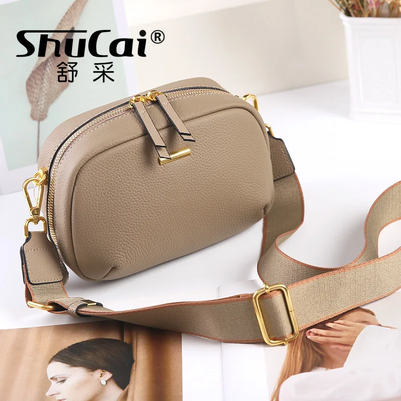 Genuine Leather Women\'s Small Shoulder Bag Head Layer Cowhide Crossbody Cell Phone Bag Double Strap