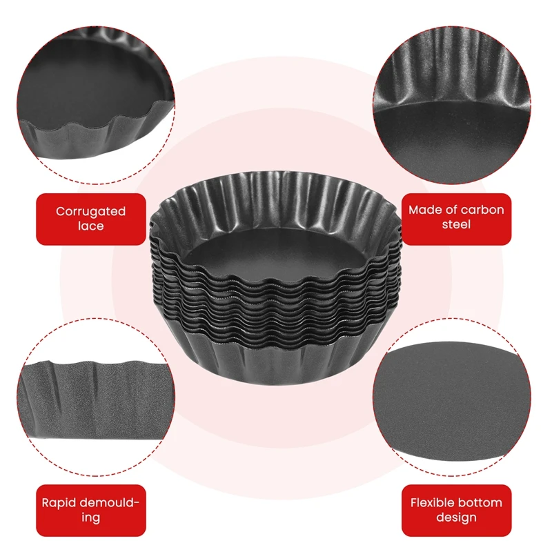 14 Pack Egg Tart Mold Baking Cups, Non-Stick Flower Muffin Case, Resuable Cupcake Tart Mould, Carbon Steel Tartlet Tins