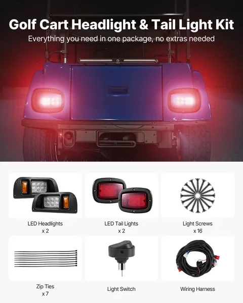 12 Cart LED Headlight Tail Light Kit For EZGO TXT 1996-2013 Models