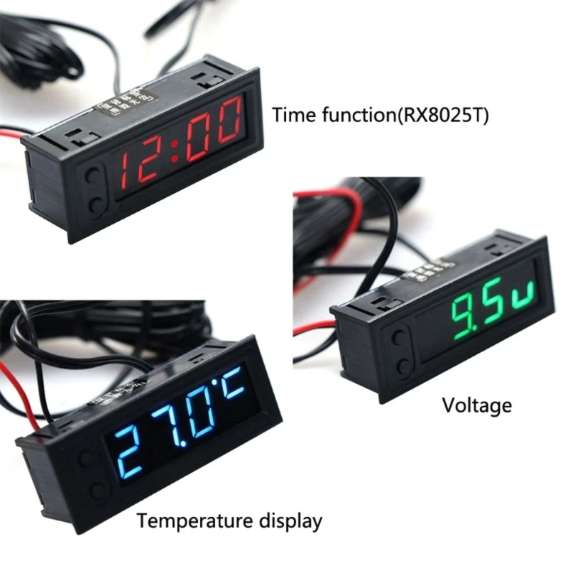 DIY Multifunction Clock Car Temperature Battery Voltmeter 12V