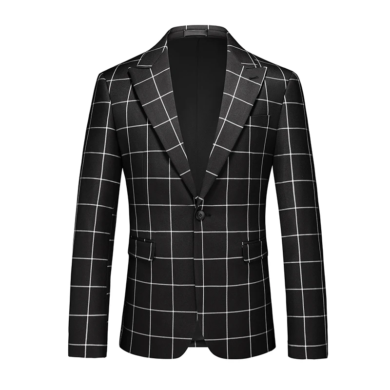 Single Breasted Plaid Suit Men\'s Clothing Fashion Simple Men Business Social Wedding Party Tuxedo Dress Blazers Jacket