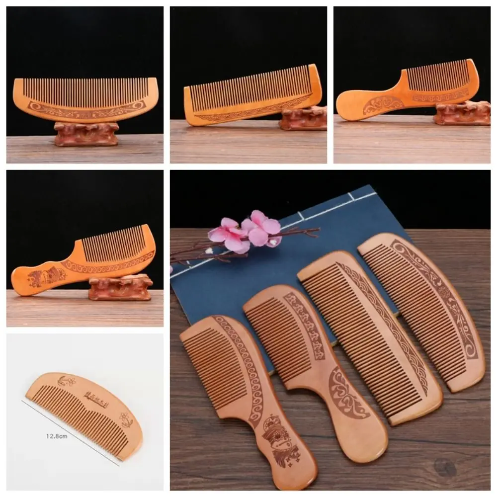Peach Wood Peach Wood Hair Comb Anti-Static Carve Designs Peach Wood Comb Close Teeth Natural Natural Solid Wood Comb
