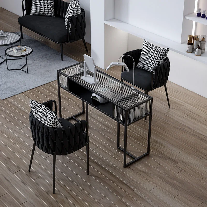 ネイルテーブルの設計専門家、ガラス製ビューティーレセプションネイルテーブル、高級サービス、ネイルテーブル、流行の家具