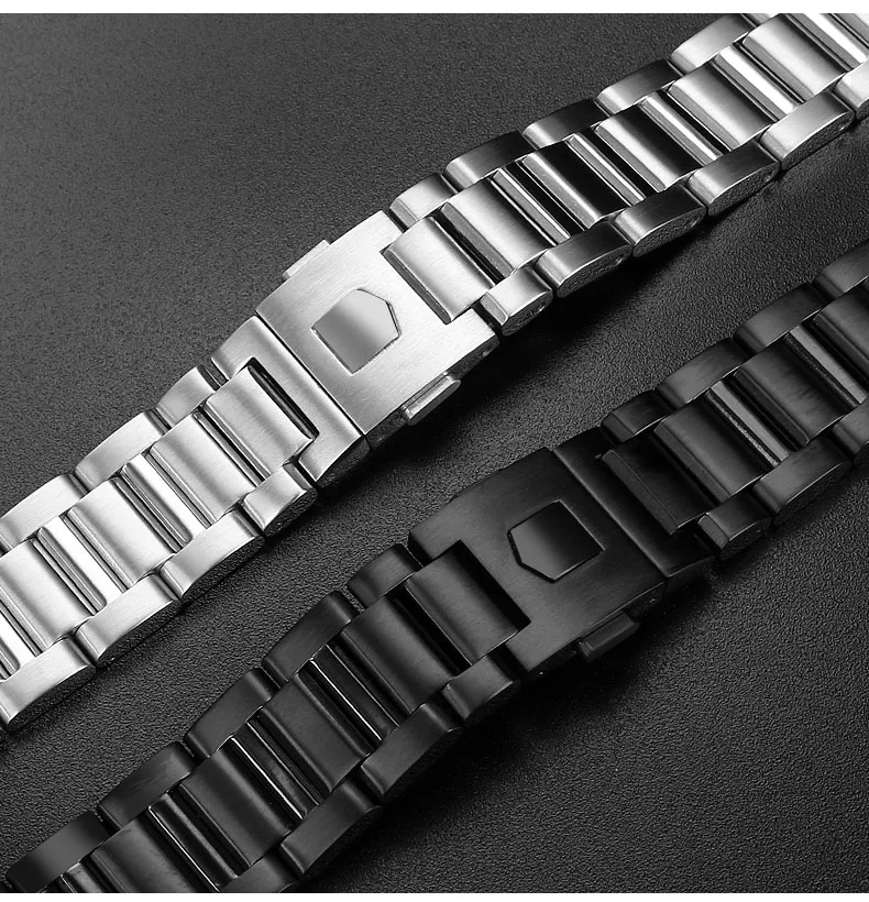 22mm24mm męski pasek ze stali nierdzewnej do paska do zegarka Tag Heuer Calera Series ze stali nierdzewnej srebrny/czarny pasek do zegarka