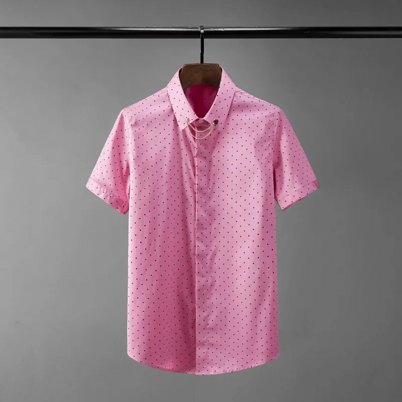 Minglu Rose Red Man Shirts Luxury Polka Dot Printed Short Sleeve Casual Mens Dress Shirts Plus Size 4xl Slim Fit Male Shirts