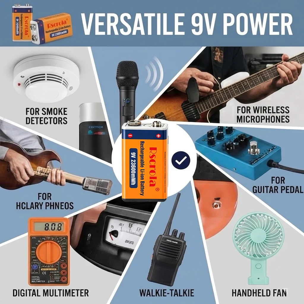 USB Rechargeable 9V Lithium ion Battery 23600mWh High Capacity Type-C Fast Charging for Guitar Microphone Toys Pedal with Cable