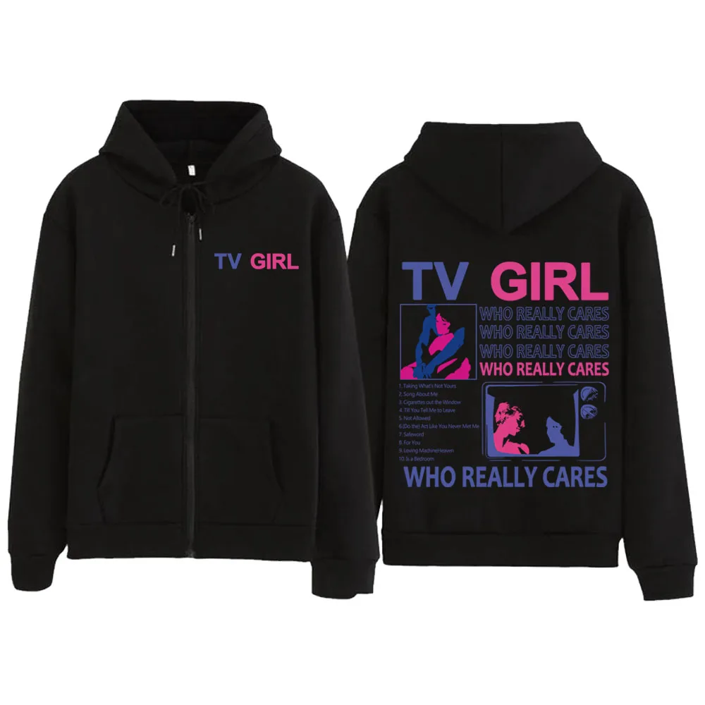 TV Girl WHO REALLY CARES Zipper Sweatshirt Hoodie TV Girl Zip Up Hoodies Streetwear Sweatshirts