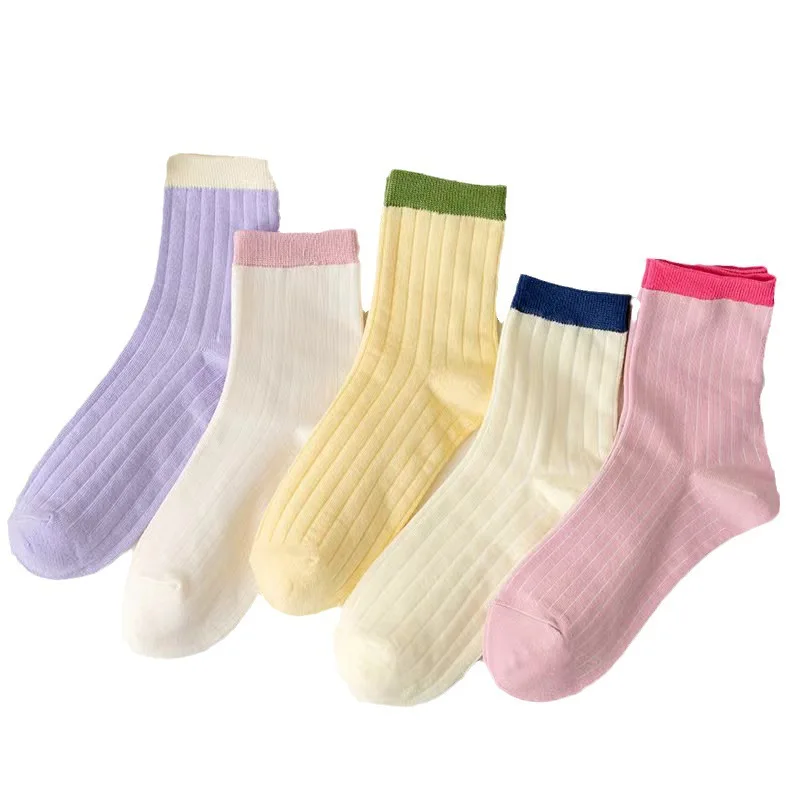 Sweet Style Dopamine Color-Block Striped Socks for Women Summer Thin Rainbow Student SocksinsMid-Calf Socks Casual Socks
