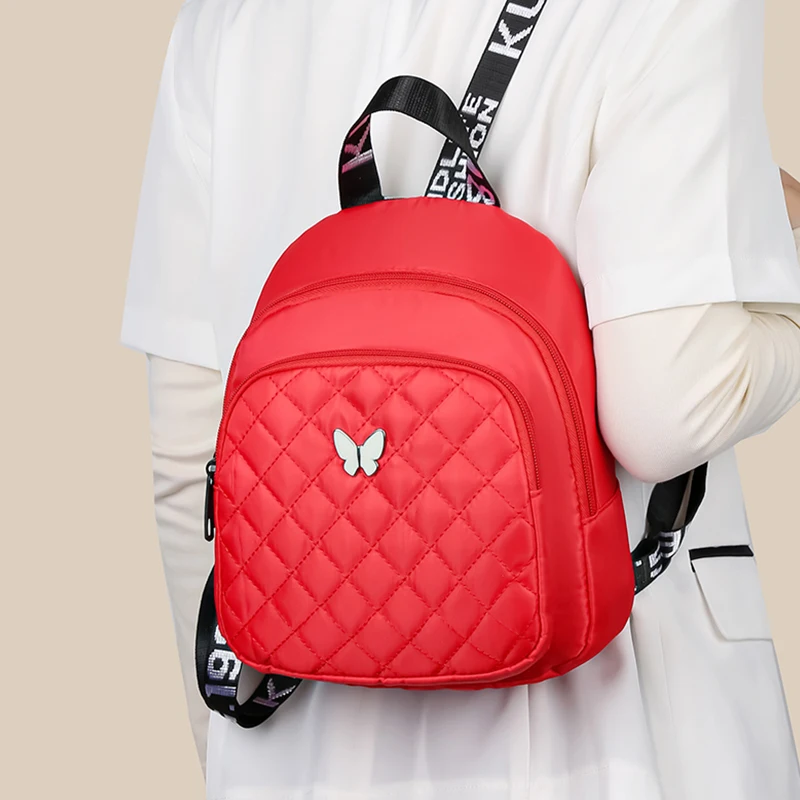 Modischer, mehrfarbiger, gesteppter Damen-Rucksack mit Schmetterlingsakzent für den täglichen Ausflüge, Pendeln, praktische, leichte Freizeittasche – Detail 10