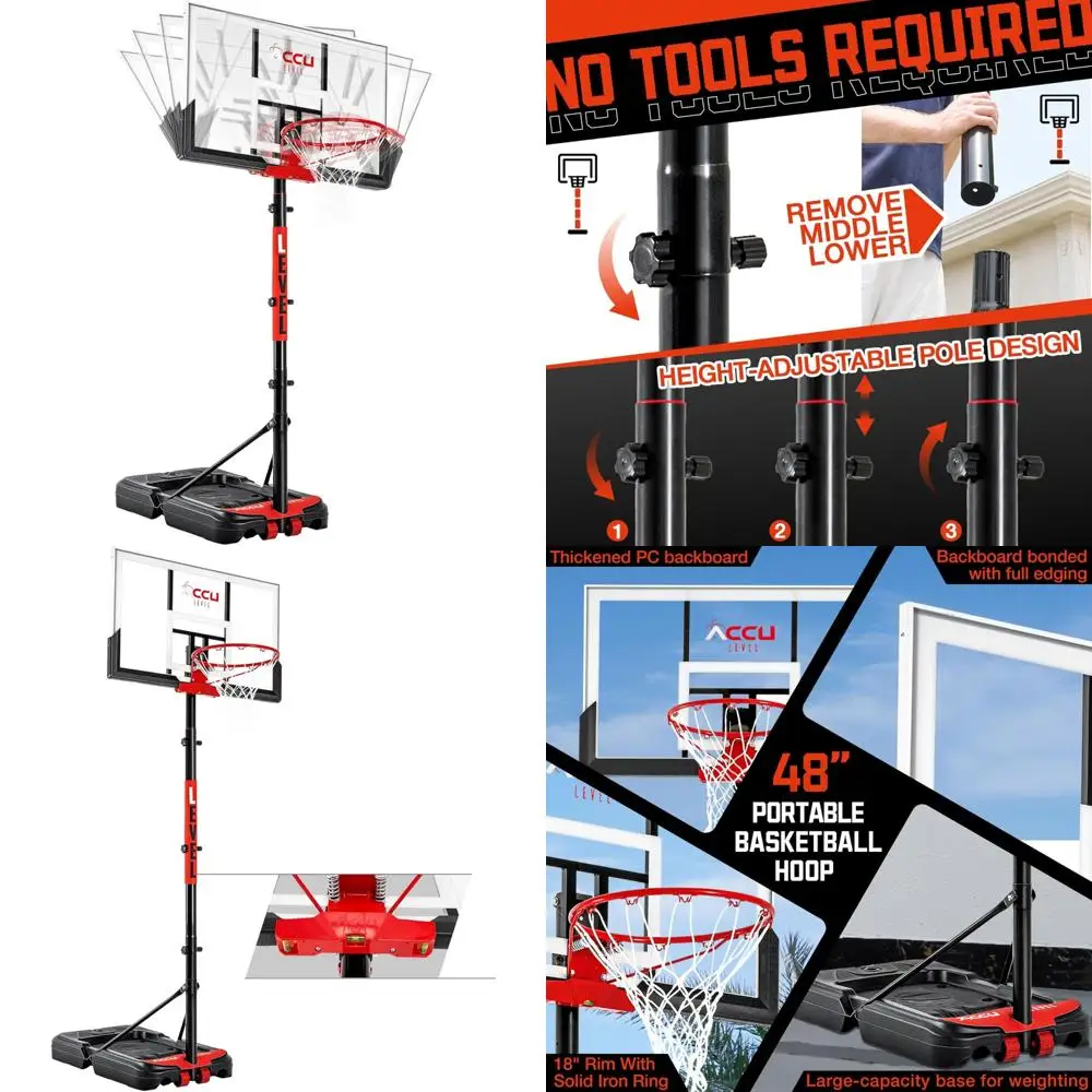 Verstellbares Basketball-Doelsystem, 4,7–10 Fuß, tragbar, mit 44–48 Zoll Winkel verstellbarer Rückwand für Kinder und Familien