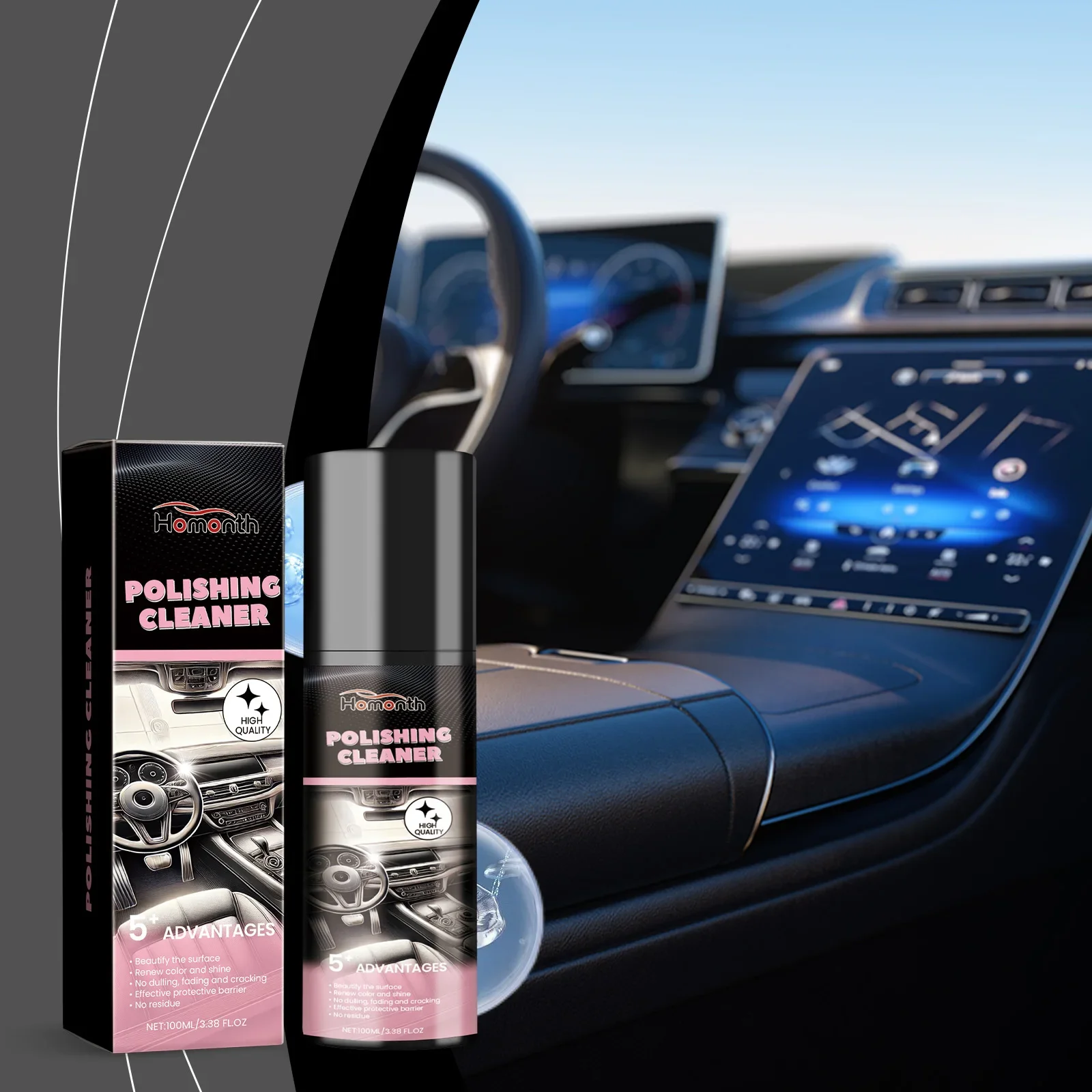

Homonth 100ml Car Interior Polishing Cleaner Auto Remove Stain Interior Brightening Leather Seat Renovator Renew Car Cleaner