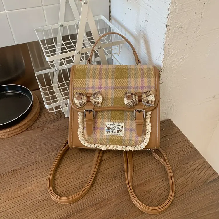 

Korean British Style Plaid Bowknot Backpack - Cute Sweet Teen Girl Student School Street Small Bag