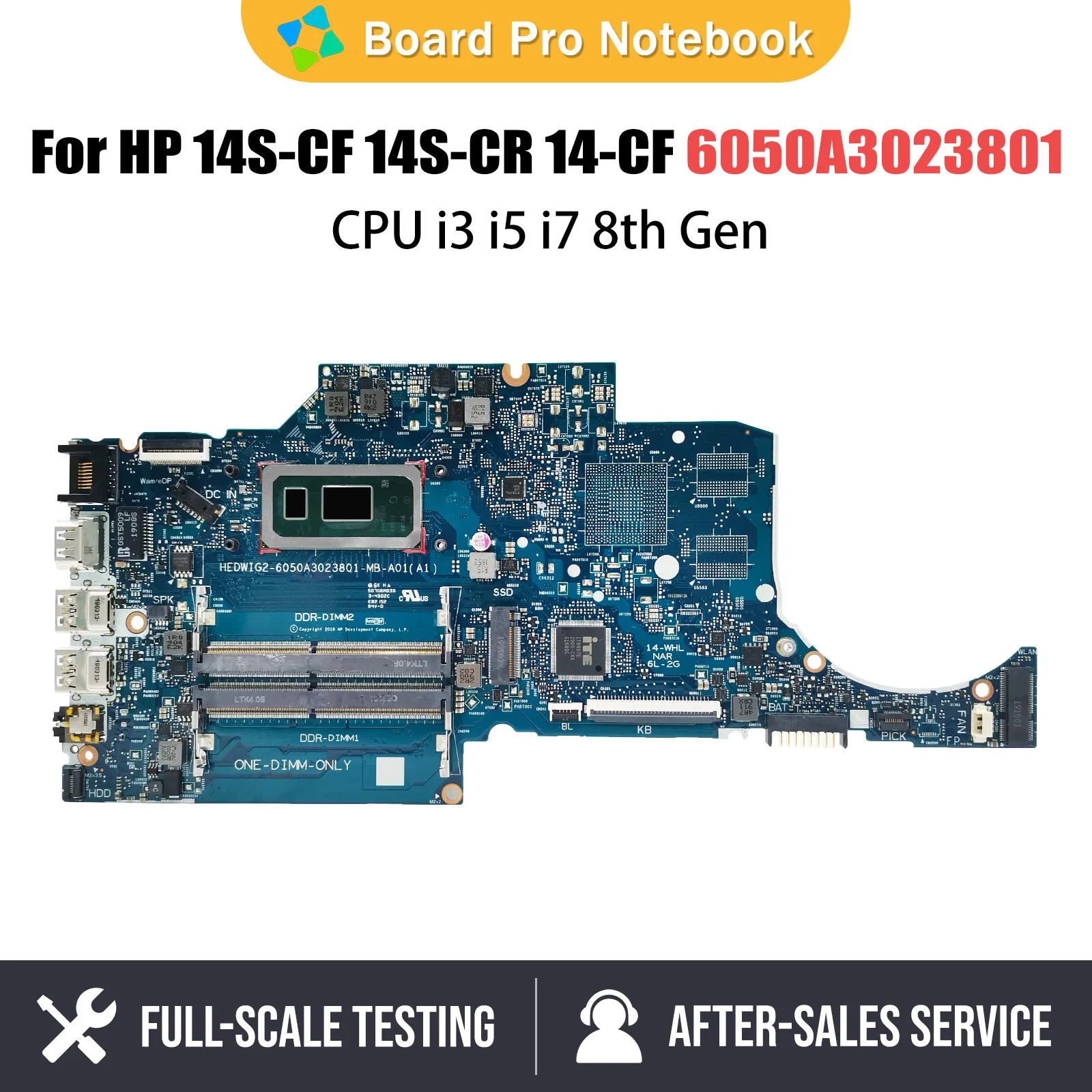 

Laptop Motherboard For HP 14S-CF 14S-CR 14-CF L38212-601 L48651-601 Computer Mainboard With CPU i3 8th Gen 6050A3023801