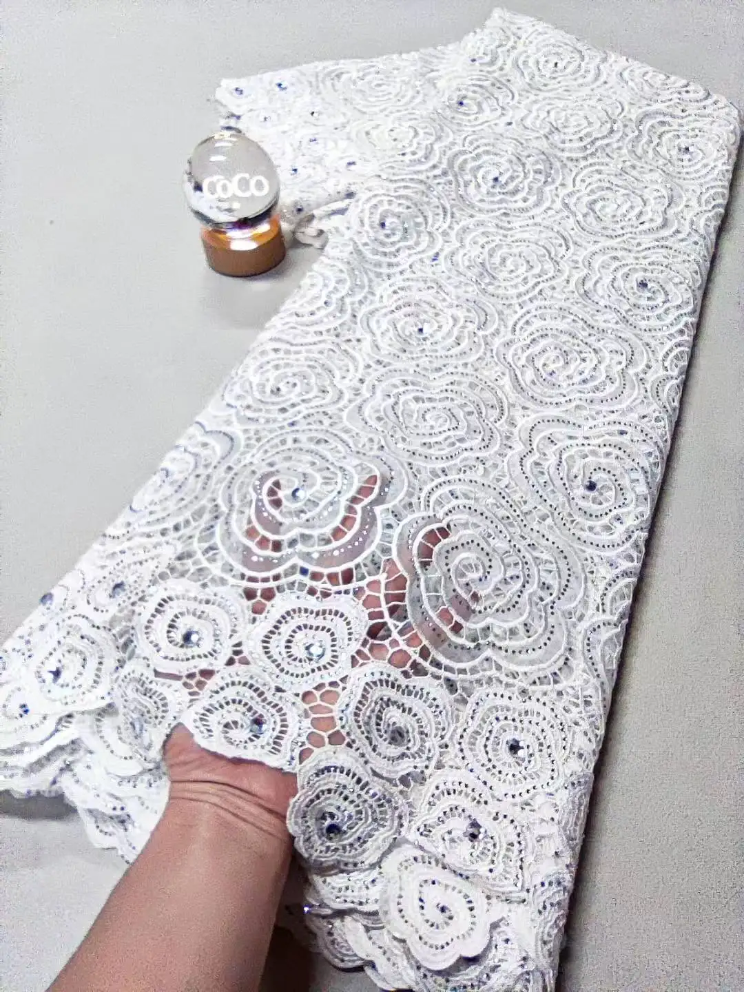 

Высококачественное нигерийское кружево из тюля с камнями для свадебных платьев, шифоновое кружево для вечеринок, гипюр, белое кружево для шитья, 5 ярдов, M163-1