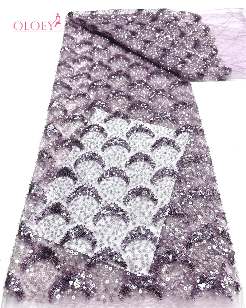 

African Groom Embroidered Sequin Lace Fabric 5 yards French Nigerian Beaded Lace Fabric for Wedding Wedding Dress Sewing