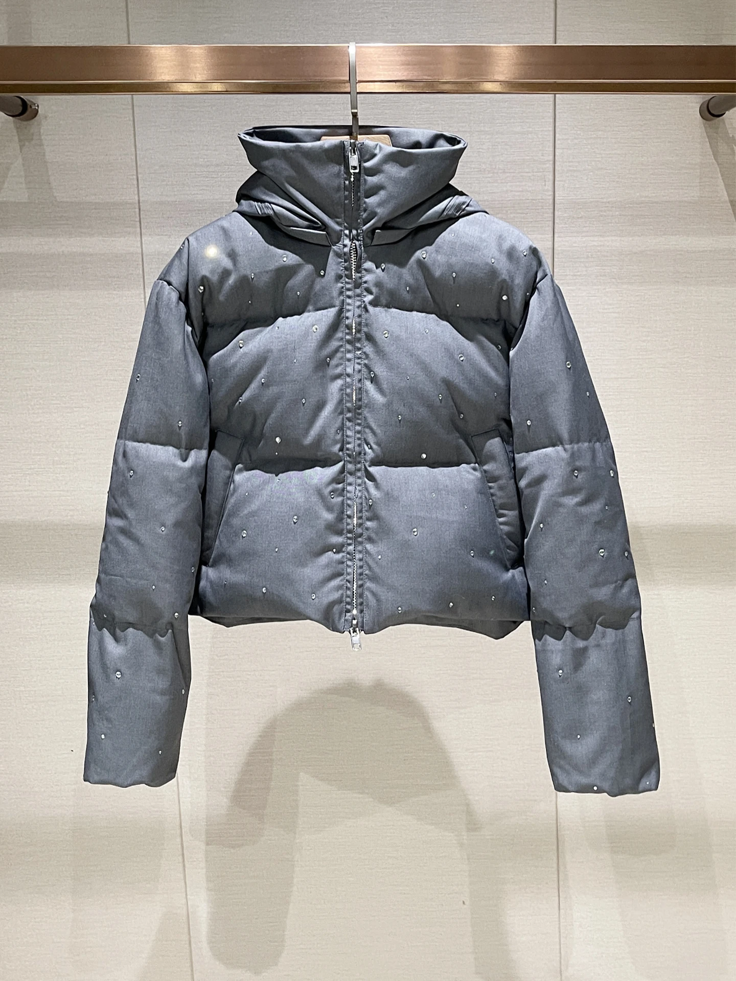 

ort Lightweight down Jaet High Collar Diamond Embellied ey Women's Faionable Commute Sle Warm Coat