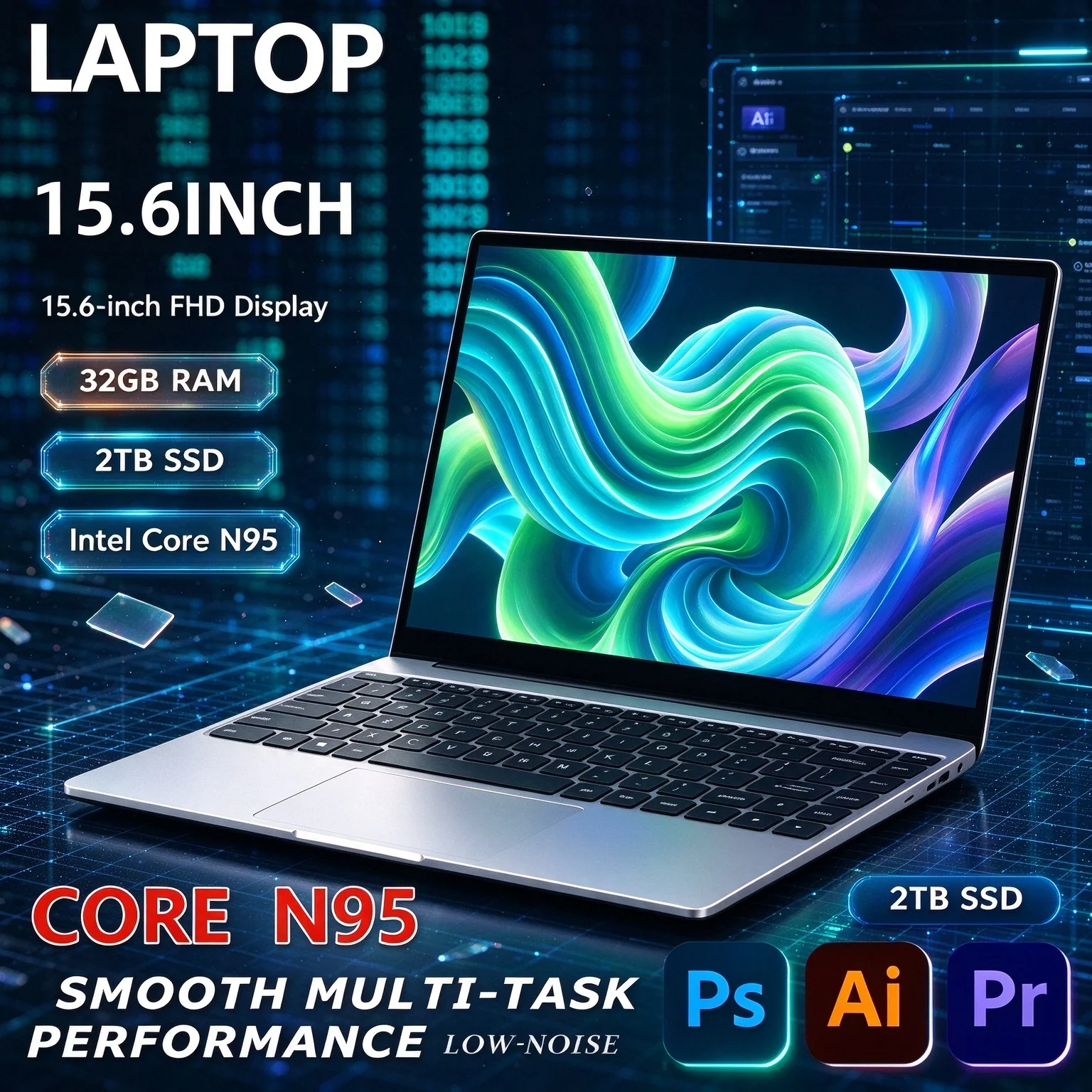 Core N95 New 15.6' Ultra Slim Laptop Intel 32GB RAM 2TB SSD 1920*1080 Windows Gaming Office Study Home Uselag-free