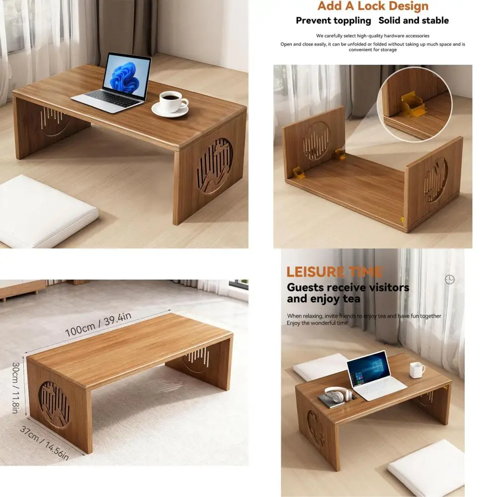 Collapsible Floor Coffee Table, Easy Setup Japanese Style Low Table, Compact Seating Area Side Table