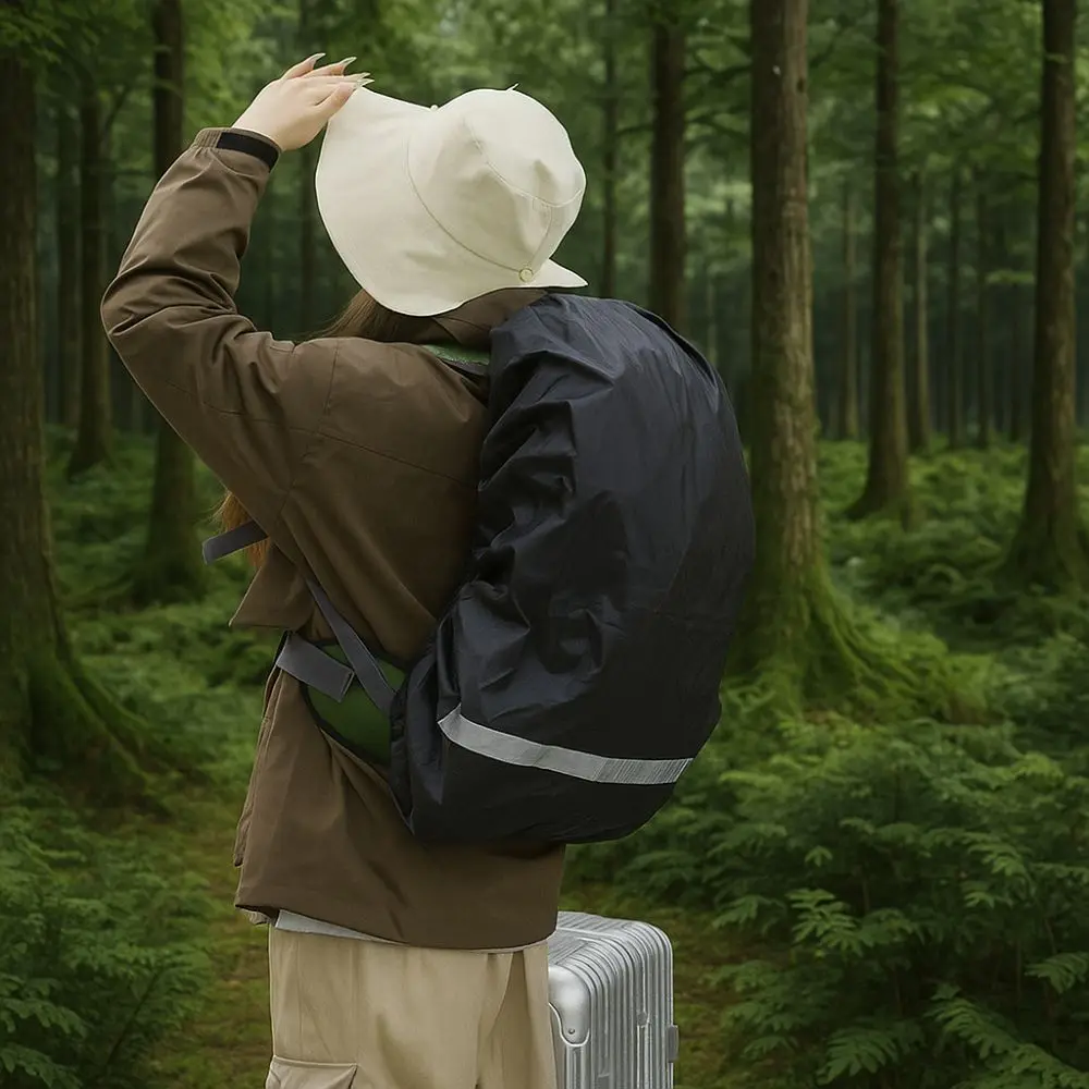 غطاء مطر عاكس بإبزيم مزدوج قابل للتعديل غطاء حقيبة خارجي مرن من قماش أكسفورد غطاء ظهر مقاوم للماء للمشي لمسافات طويلة والتسلق