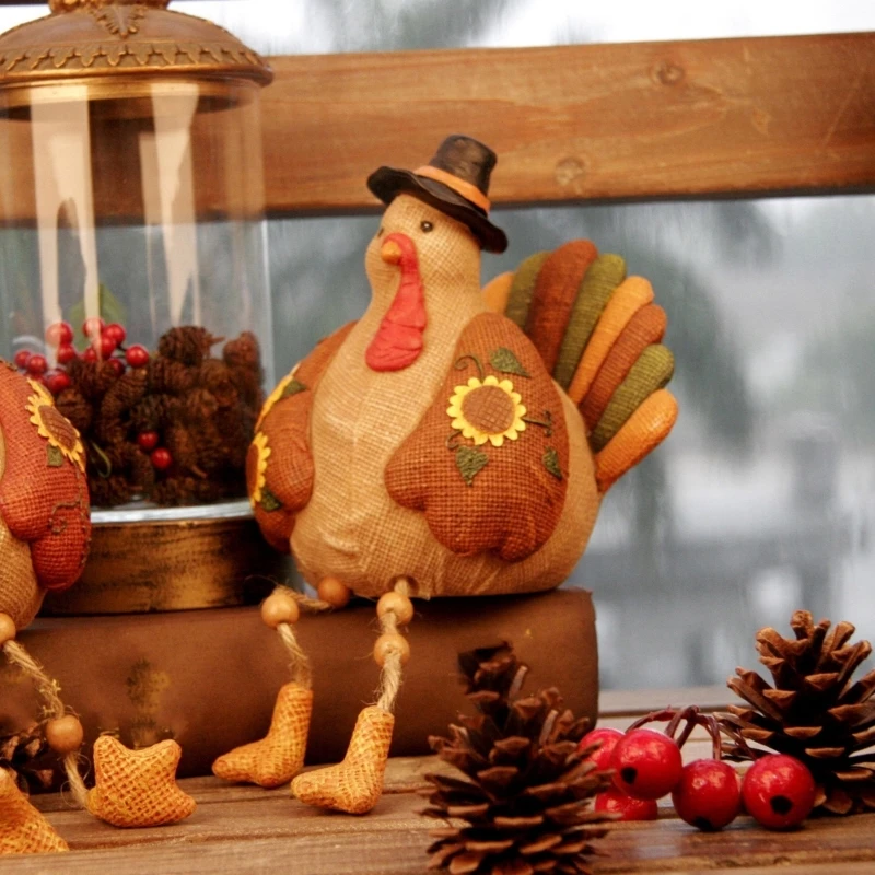 Festival Turkey Resin Statue with Dangling Leg Colorful Thanksgiving Ornament Handmade Decoration for Home and Garden