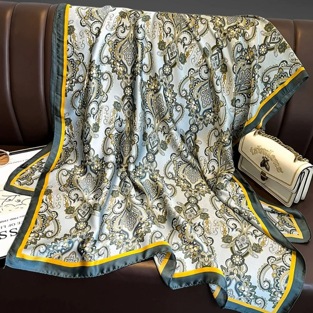 

Elegant Flower Silk Scarf Shawls Sunscreen Soft Satin Neck Scarves Thin Large Beach Hijab Ladies/Girls