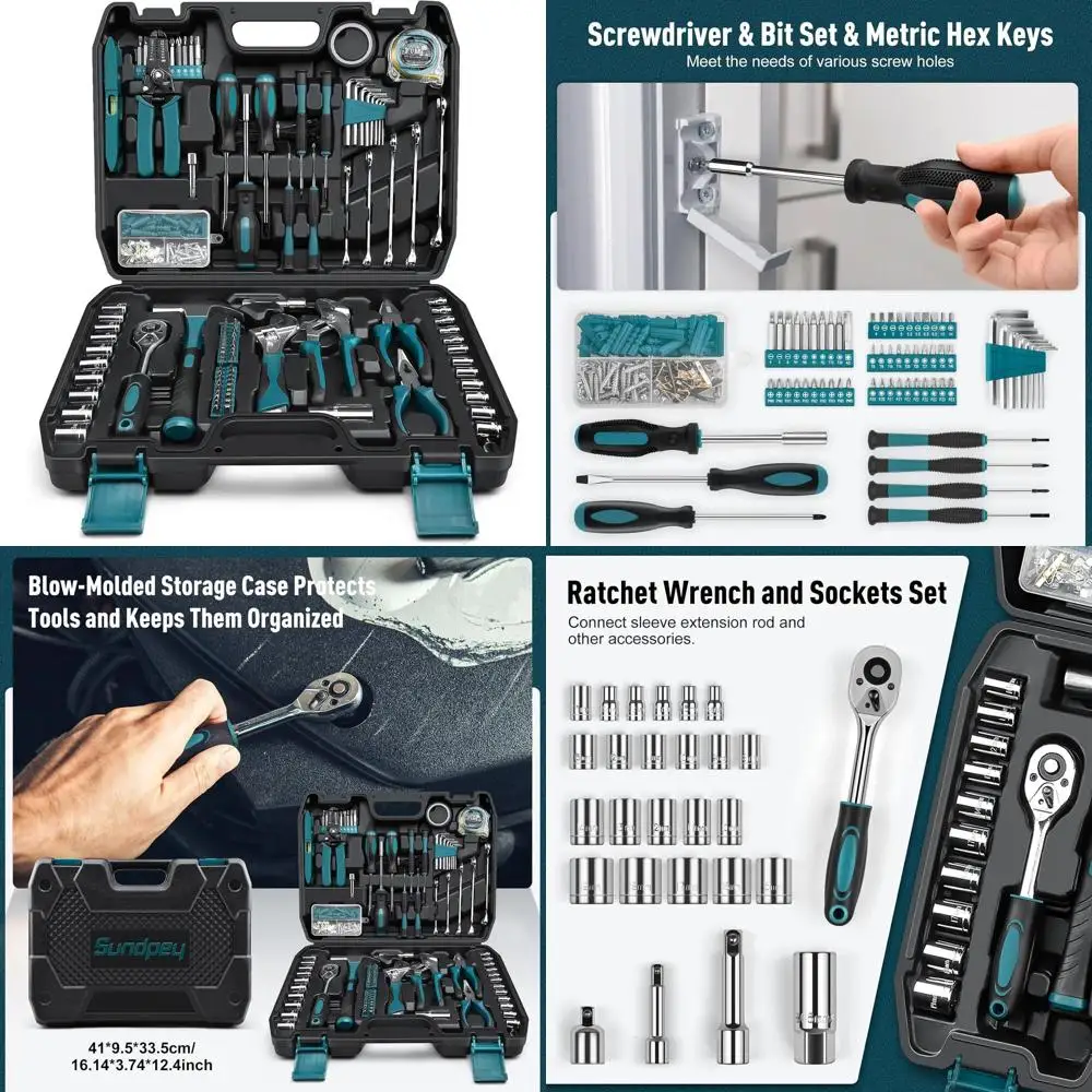 

Портативный набор ручных инструментов из 281 предмета с торцевыми ключами, отвертками, шестигранными ключами, плоскогубцами и кейсом для хранения