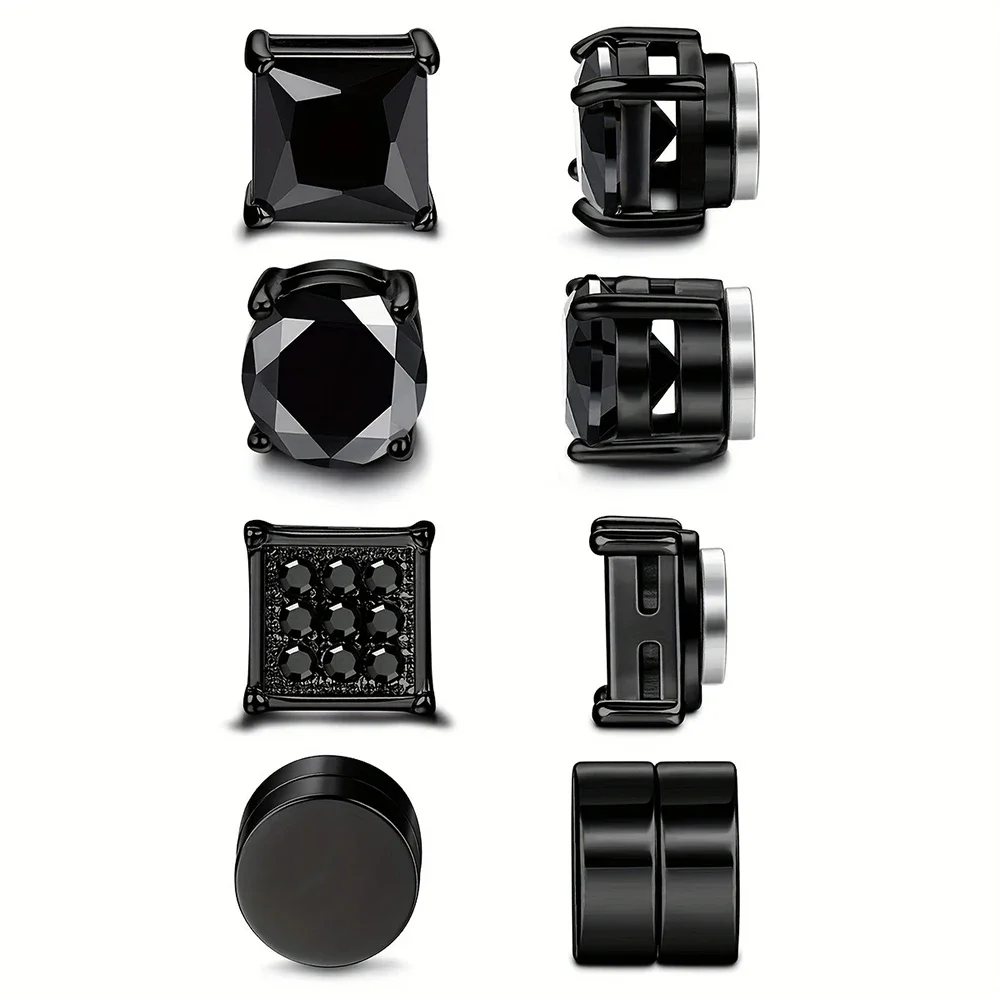 1-4 Pairs Stainless Steel Magnetic Stud Earrings, Fashion Cubic Zirconia Magnetic Non-piercing Ear Clip For Men image 5
