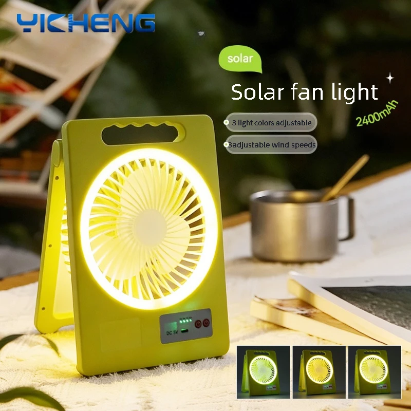 IP65 Waterproof Outdoor Solar Fan Light Portable Foldable LED Camping Light  USB Charging Desktop Fan Lamp Home Decoration