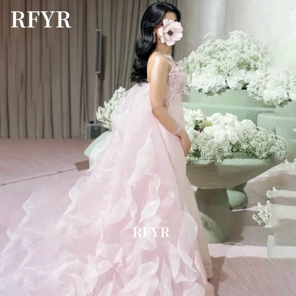 RFYR Pink Evening Dress with Ruffles Prom Dress Applique Party Dress Elegant Celebrity Gowns فساتين مناسبة رس