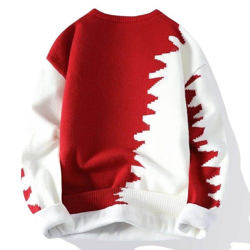 

Утолщенный вязаный свитер на флисовой подкладке для мужчин, с круглым вырезом, в стиле колор-блок, зимний, осенний, повседневный, модный, высокого качества