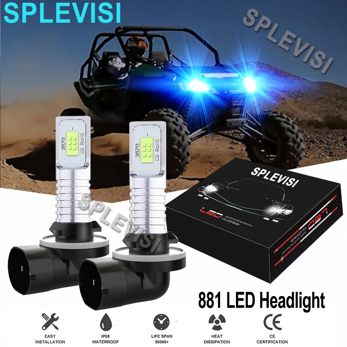 

2x 8000K Ice Blue LED Headlight Bulbs Kit Accessories For Arctic Cat 400 500 650 700 1000