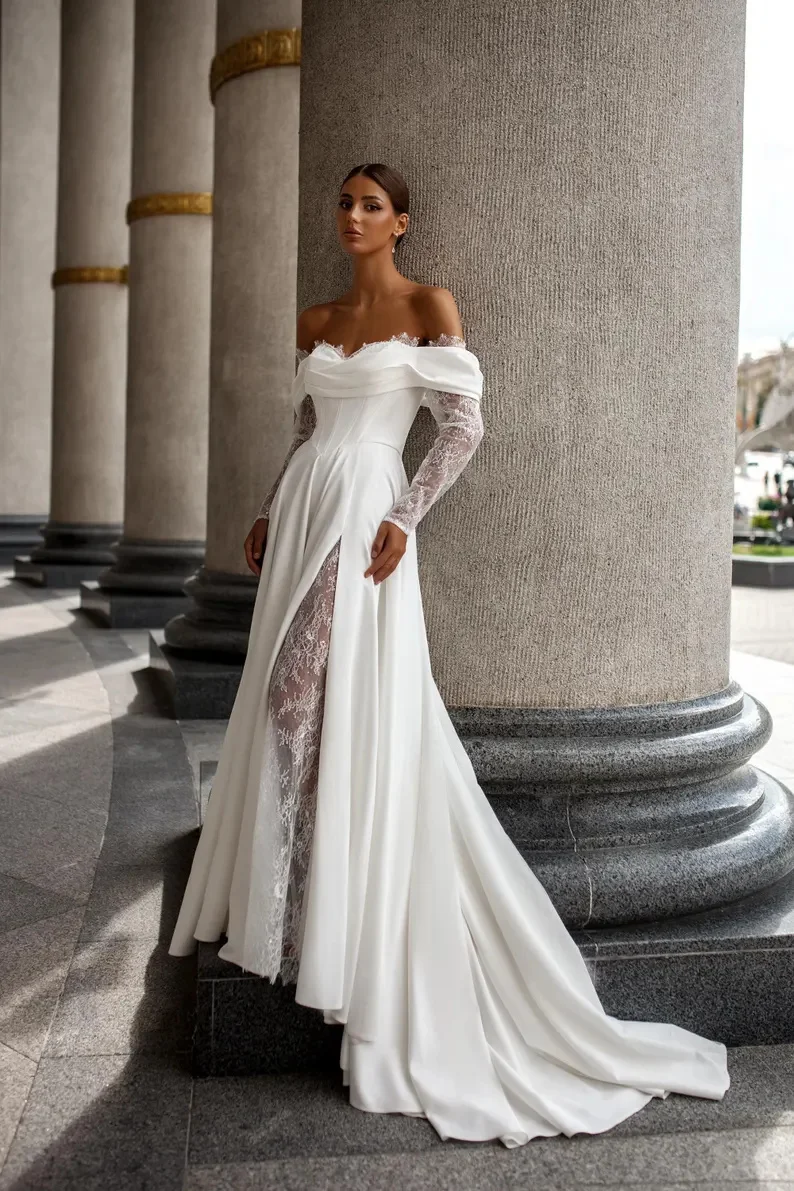 Princess Off The Shoulder Long Sleeves Sweetheart Lace Applique Boho Beach A Line Wedding Dresses 2025 Vestido De Noival