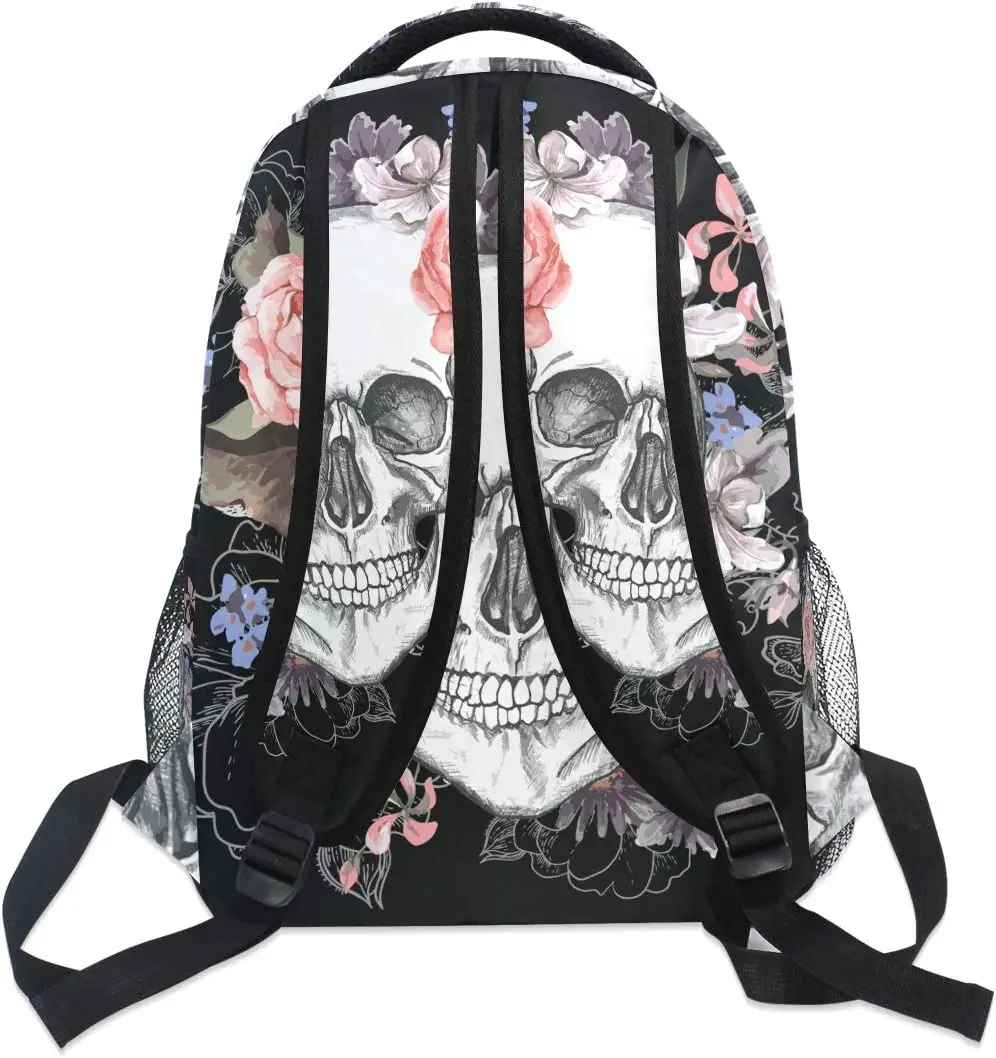 Sugar Skull Skeleton Backpacks for Girls Kids Boys Rose Flowers School Book Bags Waterproof Student Laptop Backpack