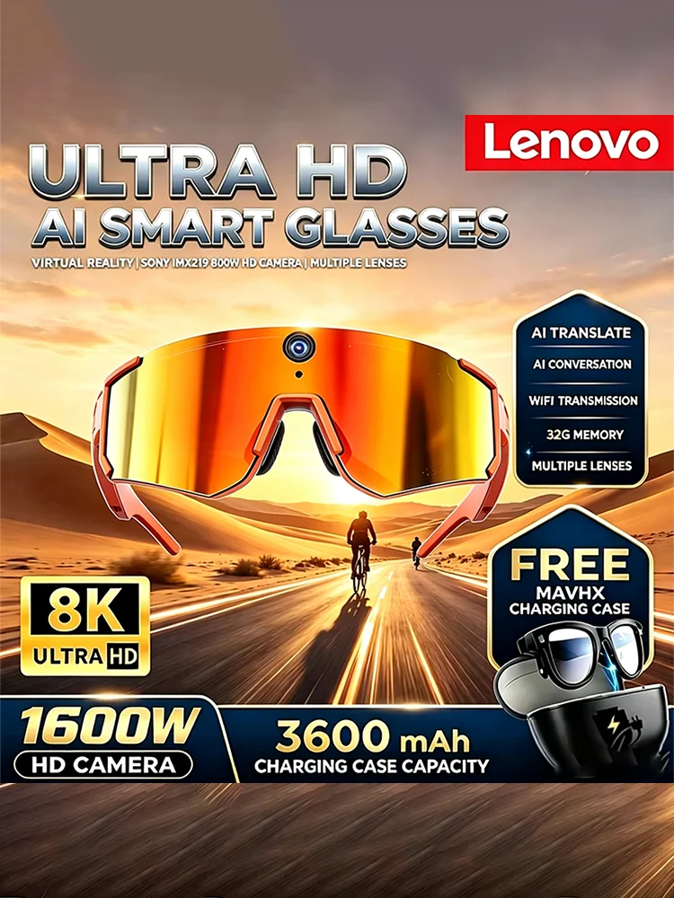 AliExpress Lenovo 2026 New 2400W ChatGPT AI Smart Glasses 1080P Anti Shake Video Sport Cycling Sunglasses Dual Mic 32GB Windproof Goggle