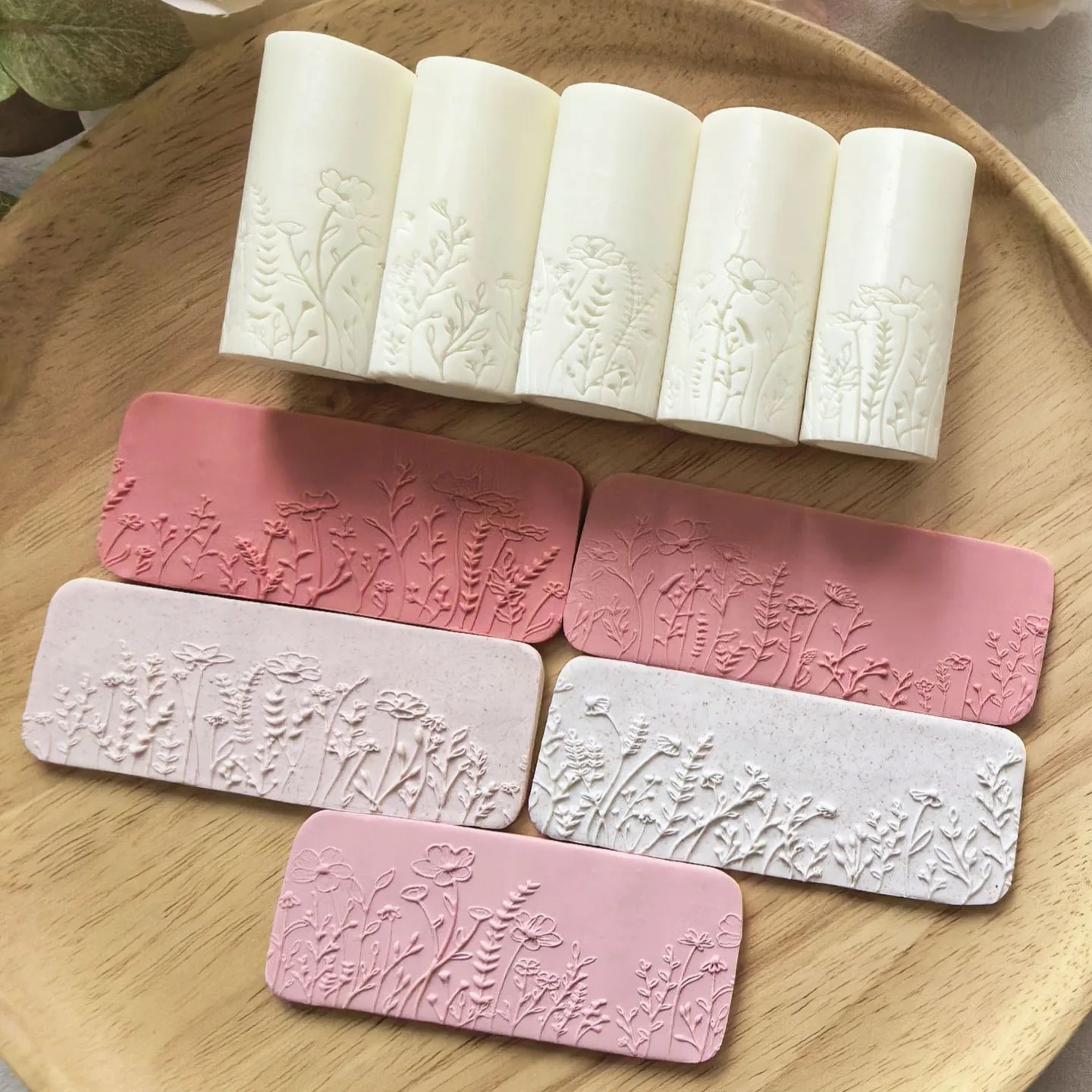 Ensemble de rouleaux à texture botanique, 5 modèles de rouleaux de gaufrage à motifs floraux pour la fabrication de bijoux en argile polymère