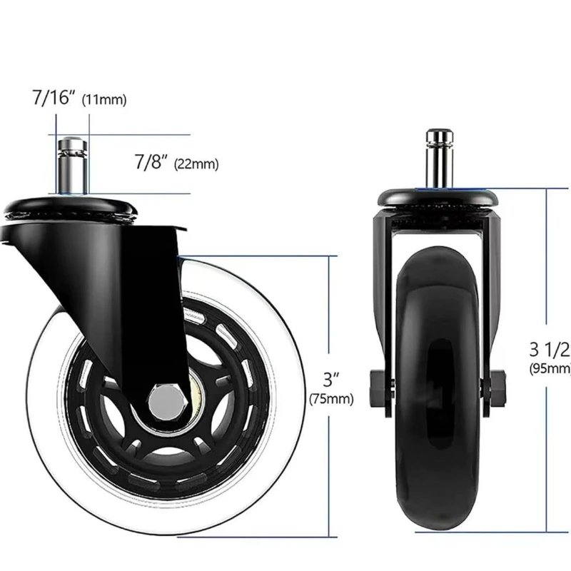 5pcs Universal Furniture Casters Wheels 3 Inch Rubber 360 Degree Rotatable Safe Rollers Quiet Rolling Office Chair Caster Wheels