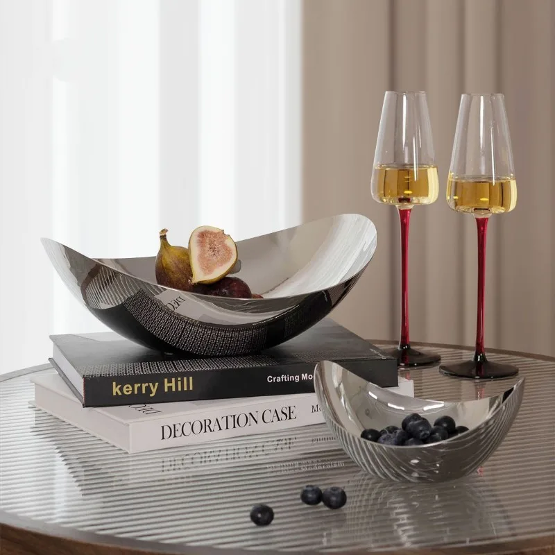 Luxury Stainless Steel Fruit Bowl Modern Snack Tray for Living Room High End Nut Serving Plate for Home & Commercial Club