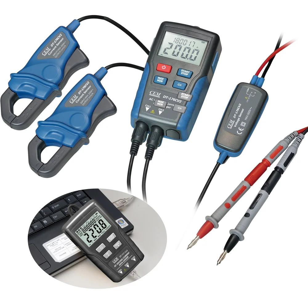 DT-176CV2 Wholesale Digital LCD Display True RMS AC Current and Voltage Dataloggers with USB Interface Multimeters