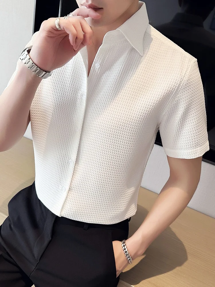 

Ice Silk Slim Fit Short Sleeve Shirt Men's Fashionable Summer Thin Business White Shirt Handsome Lightweight Luxury Clothing