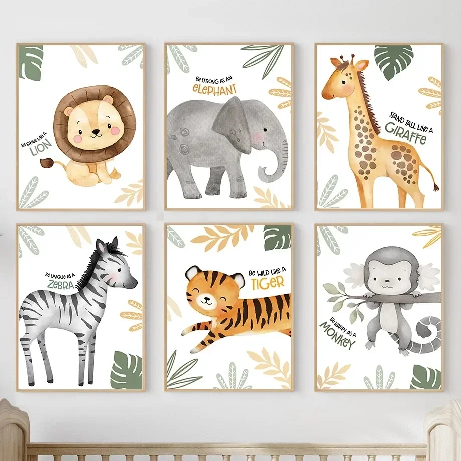 Giraffe Elephant Lion Zebra Boho Nursery Posters And Prints Wall Art Canvas Painting Cartoon Wall Pictures Baby Kids Room Decor