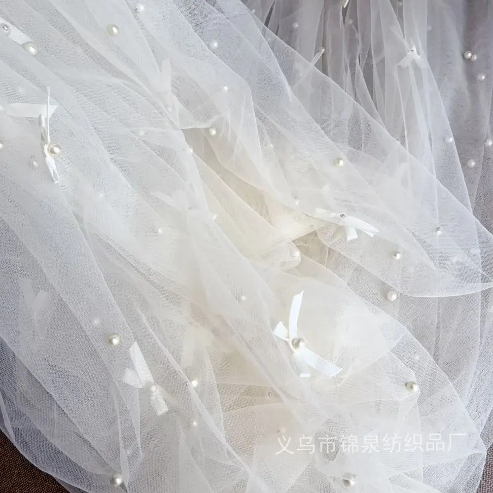 75×300cm Pearl Chiffon Table Flag Semi Transparent Sheer Drapes Pearl Tulle Table Runner Pearl Chiffon Fabric European Style