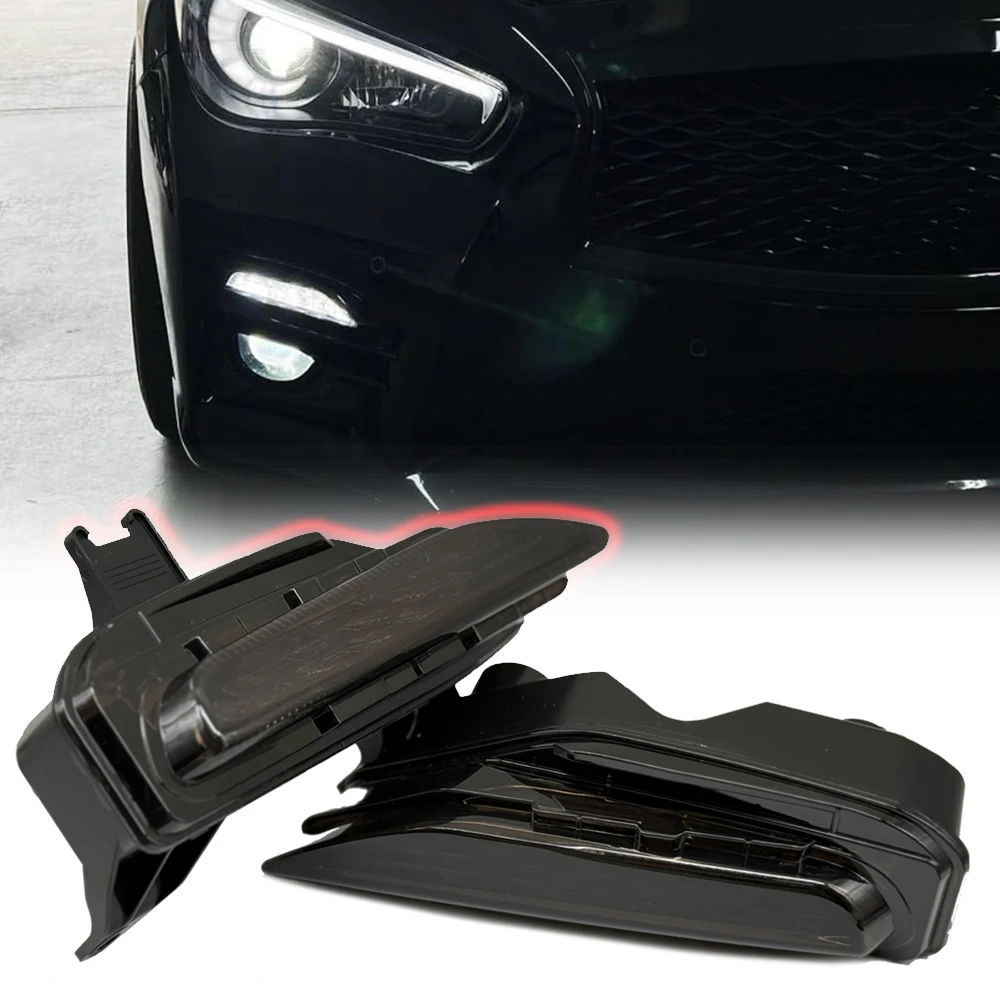 Car Front Bumper Grill Side Marker LED Flashing Light for Infiniti Q50 2014-2024 Daytime Running Lamp Turn Signal Indicator