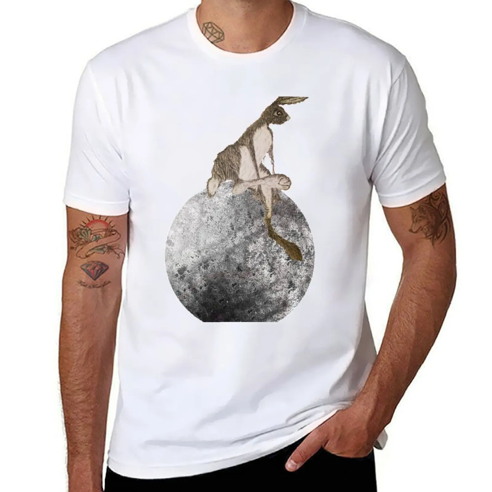 

THE HARE JUMPED OVER THE MOON hj01 T-Shirt man t shirts high quality luxury brand men t shirt cotton 100% T-Shirt